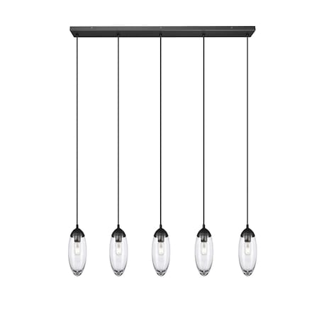 Z-Lite Arden Linear Chandelier, 5-Light, 4.75 In.W x 42 In.L x 12 In.H, Matte Black/Clear 651P-5L-MB